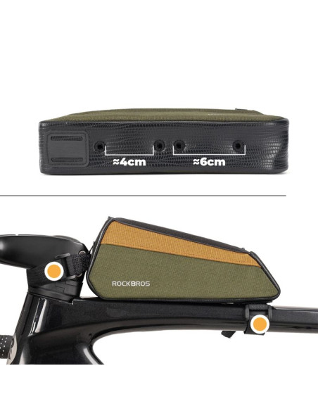 Torba rowerowa rockbros 088 na górną rórę ramy 0,25l - zielono-pomarańczowa