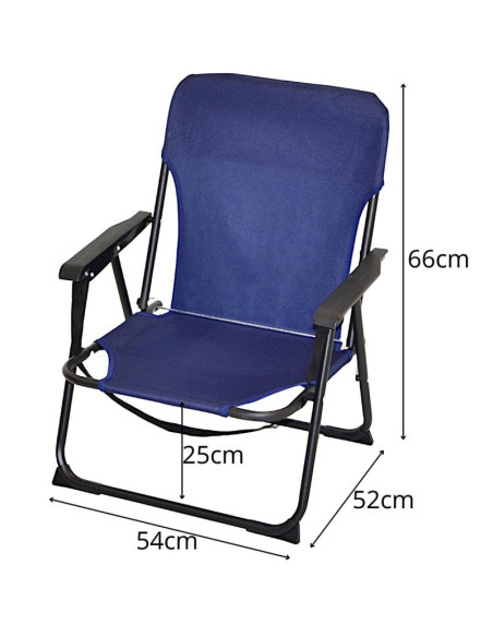 Fotel turystyczno plażowy z podłokietnikami 52x54x26/66cm składany niebieski