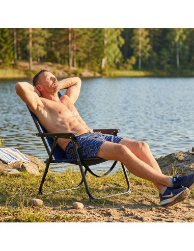 Fotel turystyczno plażowy z podłokietnikami 52x54x26/66cm składany niebieski