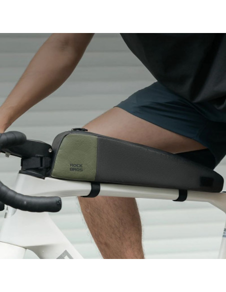 Torba rowerowa rockbros db005 na górną rórę ramy 0,9l - czarno-zielona