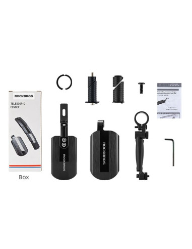 Zestaw błotników rowerowych rockbros fk-810 składane teleskopowe - czarny