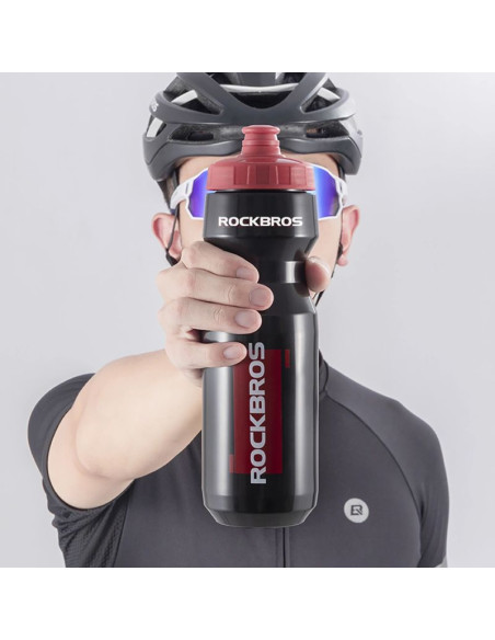 Bidon rowerowy rockbros 750 ml - przezroczysto-czarny z czerwonym ustnikiem