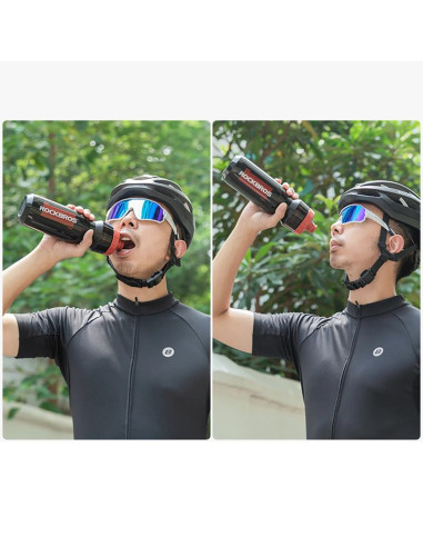 Bidon rowerowy rockbros 750 ml - przezroczysto-czarny z czerwonym ustnikiem