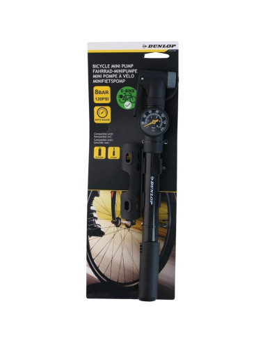 Pompka rowerowa mini z manometrem 120psi (8bar) czarna dunlop