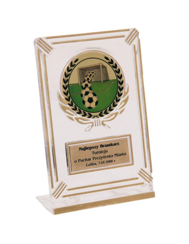 Trofeum plastikowe - przezroczysto - złote z miejscem na wklejkę 50mm i tabliczkę 50mmx20mm t-m