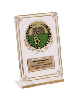 Trofeum plastikowe - przezroczysto - złote z miejscem na wklejkę 50mm i tabliczkę 50mmx20mm t-m 2