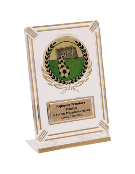 Trofeum plastikowe - przezroczysto - złote z miejscem na wklejkę 50mm i tabliczkę 50mmx20mm t-m