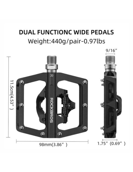 Zestaw pedałów rowerowych rockbros pd15-bk ze stopu aluminium - czarne