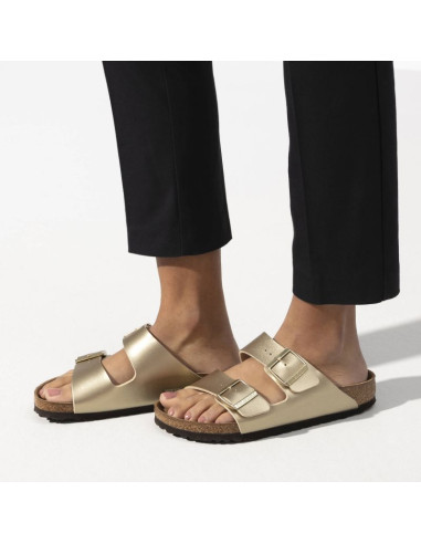 Klapki damskie birkenstock arizona birko-flor gold złote regular szerokie (1016110)