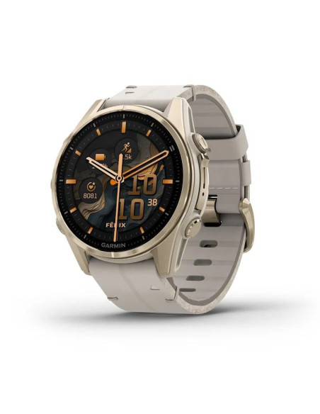 Garmin fenix 8 43mm amoled sapphire tytan soft gold ze skórzanym paskiem limestone