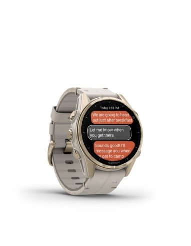 Garmin fenix 8 43mm amoled sapphire tytan soft gold ze skórzanym paskiem limestone