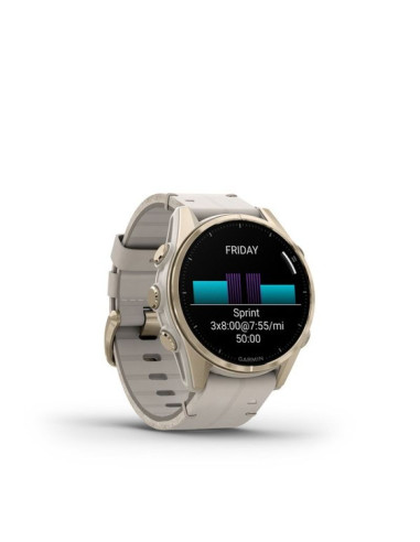 Garmin fenix 8 43mm amoled sapphire tytan soft gold ze skórzanym paskiem limestone