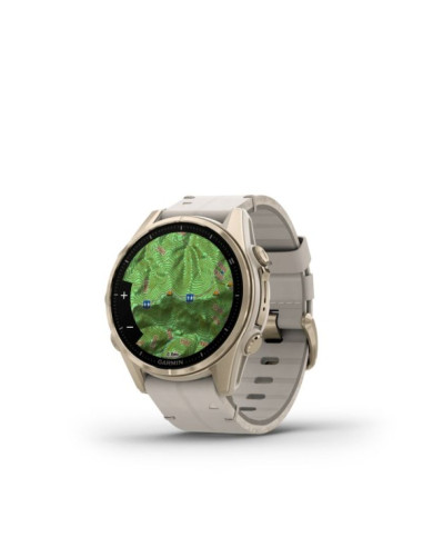 Garmin fenix 8 43mm amoled sapphire tytan soft gold ze skórzanym paskiem limestone