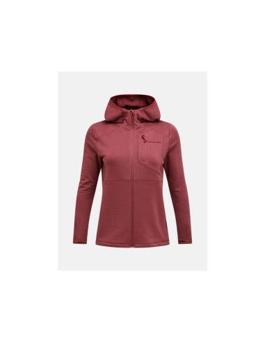 Bluza damska peak performance w trail polartec power grid zip hood kolor czerwony