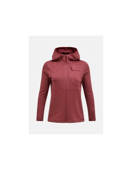 Bluza damska peak performance w trail polartec power grid zip hood kolor czerwony