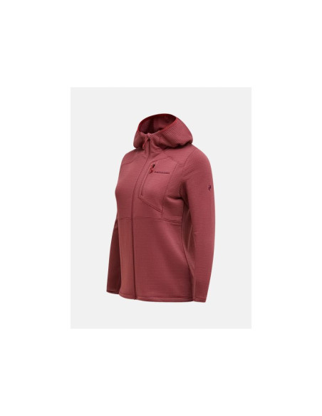 Bluza damska peak performance w trail polartec power grid zip hood kolor czerwony
