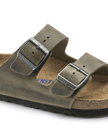 Klapki damskie/męskie birkenstock arizona soft footbed oiled leather narrow faded khaki na wąską stopę olejowana skóra (1019377)