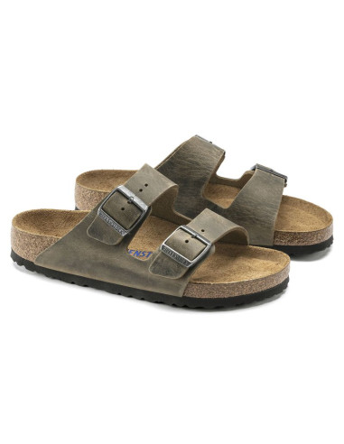 Klapki damskie/męskie birkenstock arizona soft footbed oiled leather narrow faded khaki na wąską stopę olejowana skóra (1019377)