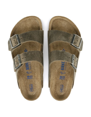 Klapki damskie/męskie birkenstock arizona soft footbed oiled leather narrow faded khaki na wąską stopę olejowana skóra (1019377)