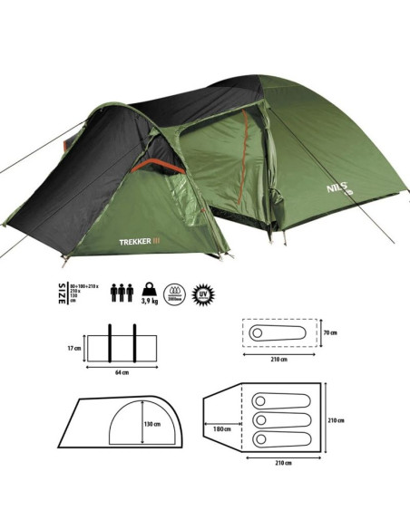 Namiot kempingowy nils camp trekker iii nc6312 3 osobowy zielony