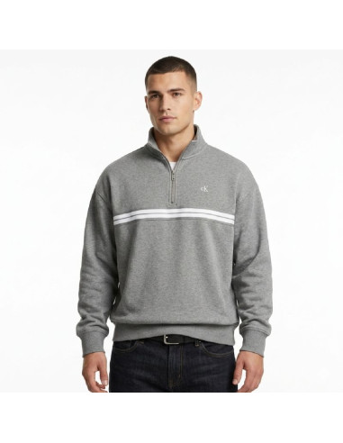 Bluza dresowa calvin klein zip fleece hoodie logo tape grey heather - lz04re285g-p7e