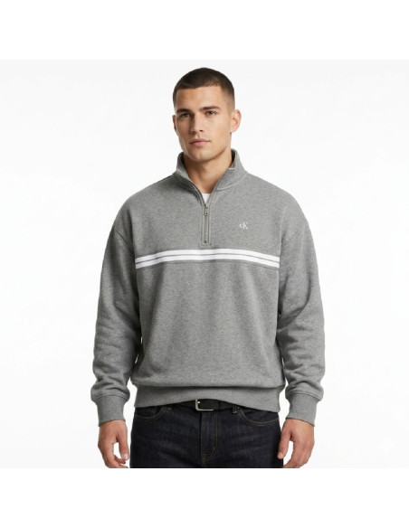 Bluza dresowa calvin klein zip fleece hoodie logo tape grey heather - lz04re285g-p7e