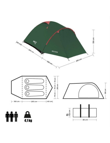 Namiot kempingowy nils camp rocker nc6013 3 osobowy zielono-czerwony