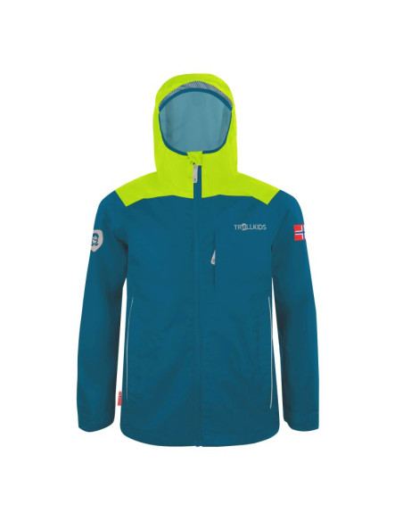 Kurtka przeciwdeszczowa dziecięca dla chłopca/dziewczynki trollkids kids bergen jacket petrol/lime (610-151)