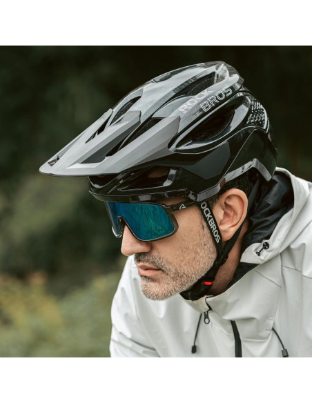 Kask rowerowy rockbros lk-99 na rower górski z regulowanym daszkiem i zapięciem magnetycznym 58-62 cm - czarny