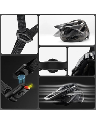 Kask rowerowy rockbros lk-99 na rower górski z regulowanym daszkiem i zapięciem magnetycznym 58-62 cm - tytanowy