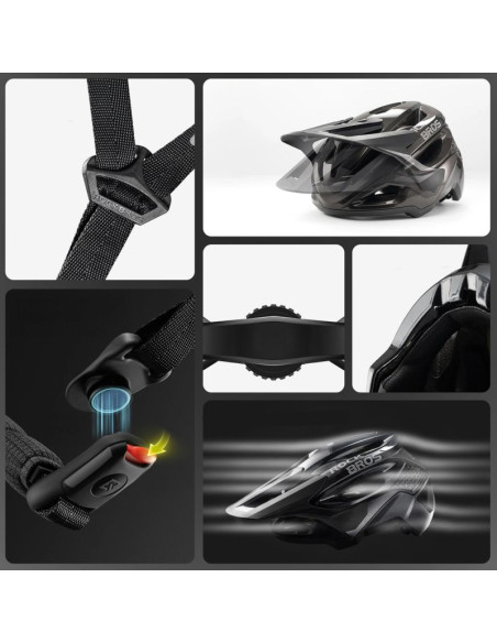 Kask rowerowy rockbros lk-99 na rower górski z regulowanym daszkiem i zapięciem magnetycznym 58-62 cm - tytanowy