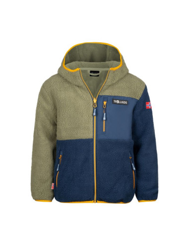 Kurtka polarowa dziecięca trollkids kids aurlandsfjord jacket z kapturem niebieska/zielona (466-335)