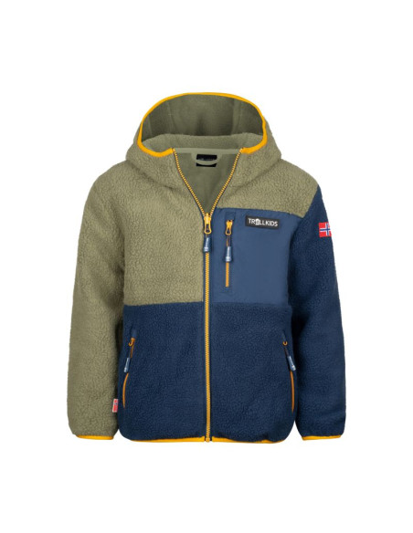 Kurtka polarowa dziecięca trollkids kids aurlandsfjord jacket z kapturem niebieska/zielona (466-335)