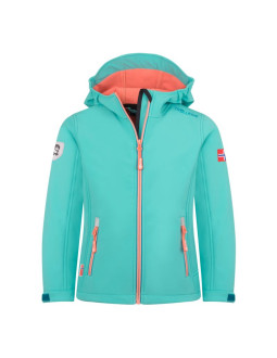 Kurtka trollkids trollfjord softshell mgła akwamarynowa/niebieski portowy/brzoskwinia mellow (175-137)