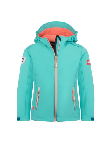 Kurtka trollkids trollfjord softshell mgła akwamarynowa/niebieski portowy/brzoskwinia mellow (175-137)