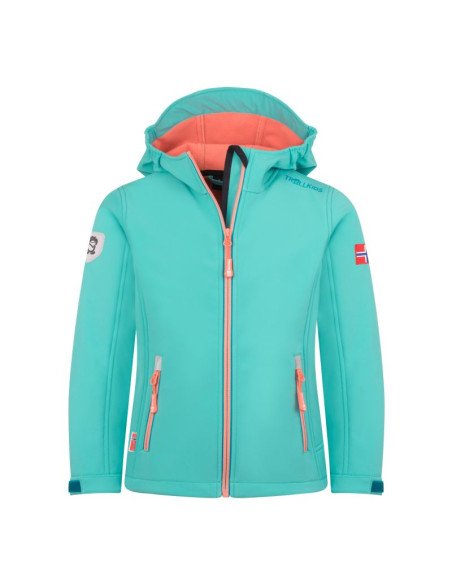 Kurtka trollkids trollfjord softshell mgła akwamarynowa/niebieski portowy/brzoskwinia mellow (175-137)