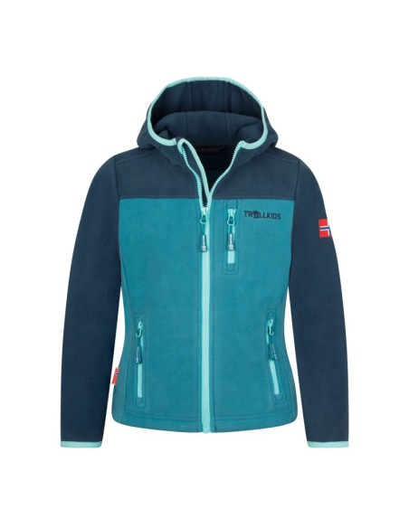 Kurtka polarowa dziecięca trollkids kids stavanger jacket z kapturem niebieska (706-104)
