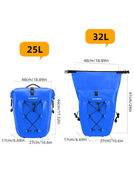 Sakwa rowerowa rockbros 30140022004 wodoodporna 25-32l - niebieska