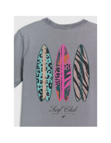 T-shirt relaxed z nadrukiem damski 4f 4frss26ttshf4515-27s