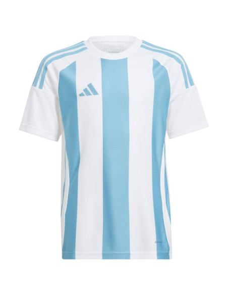 Koszulka dla dzieci adidas striped 24 jersey biało-błękitna iw2137