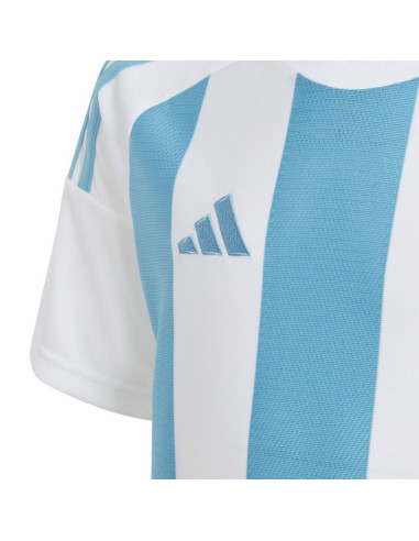 Koszulka dla dzieci adidas striped 24 jersey biało-błękitna iw2137
