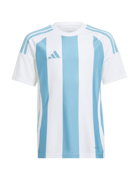 Koszulka dla dzieci adidas striped 24 jersey biało-błękitna iw2137