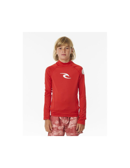 Lycra rip curl brand wave upf l/s-boy czerwony