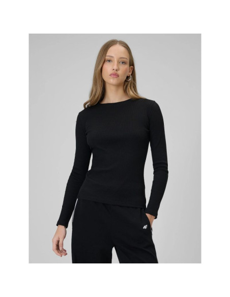Longsleeve slim z prążkowanej dzianiny damski 4f 4fraw25tlonf656-20s