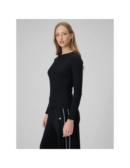 Longsleeve slim z prążkowanej dzianiny damski 4f 4fraw25tlonf656-20s