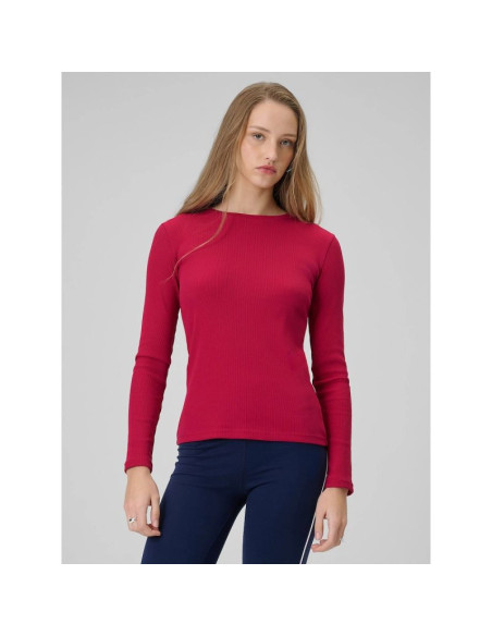 Longsleeve slim z prążkowanej dzianiny damski 4f 4fraw25tlonf656-53s