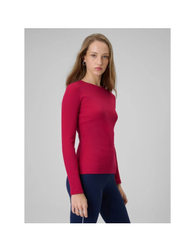Longsleeve slim z prążkowanej dzianiny damski 4f 4fraw25tlonf656-53s