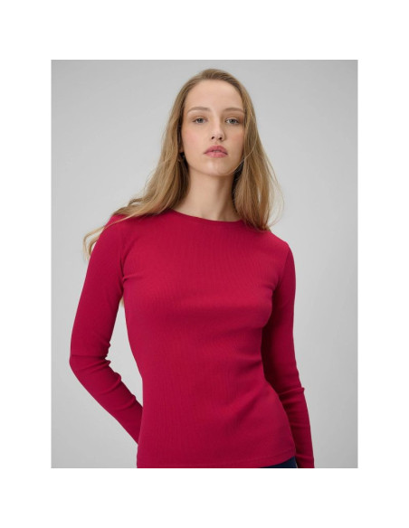 Longsleeve slim z prążkowanej dzianiny damski 4f 4fraw25tlonf656-53s