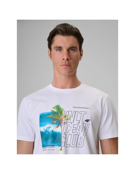 T-shirt regular z nadrukiem męski 4f 4frss26ttshm4303-10s
