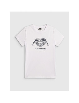 T-shirt regular z nadrukiem damski 4f 4frss26ttshf4019-10s